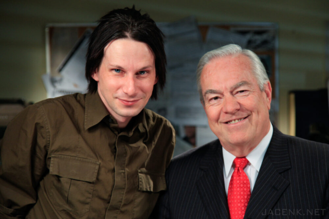 jason kraynek and bill kurtis during the filming of cold case files in chicago