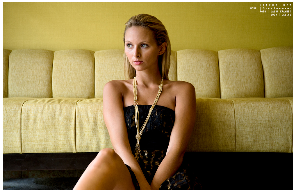 Model Olivia Banaszewski in a yellow lobby and black dress from the photoshoot 'Desire' by Jason Kraynek