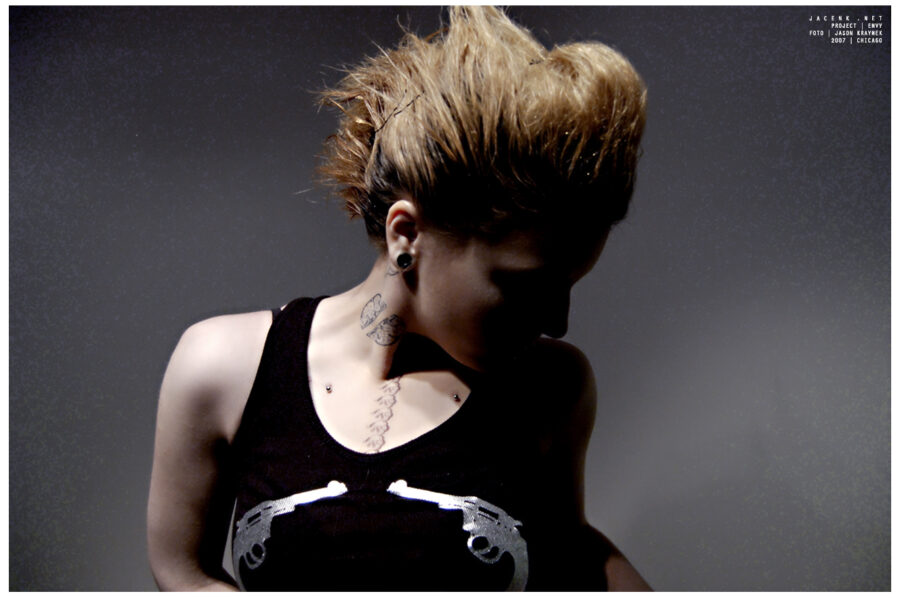 Punk rock photoshoot with blonde chicago girl in fawk hairstyle