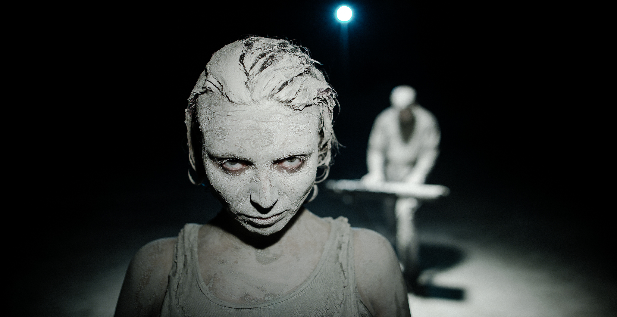 Nadia Garofalo, from Melter band, from Golem music video. Covered in mud with Robert Hyman on keyboards.