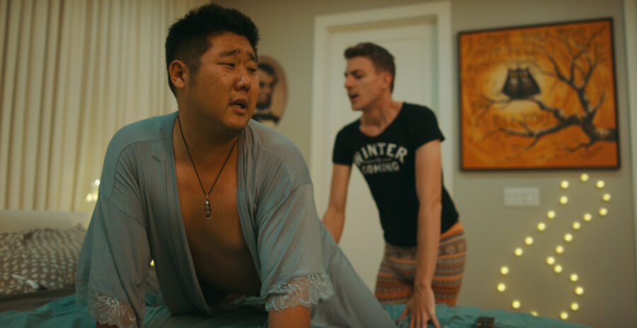 couple in bed from the web series "Queers!" shot by cinematographer Jason Kraynek