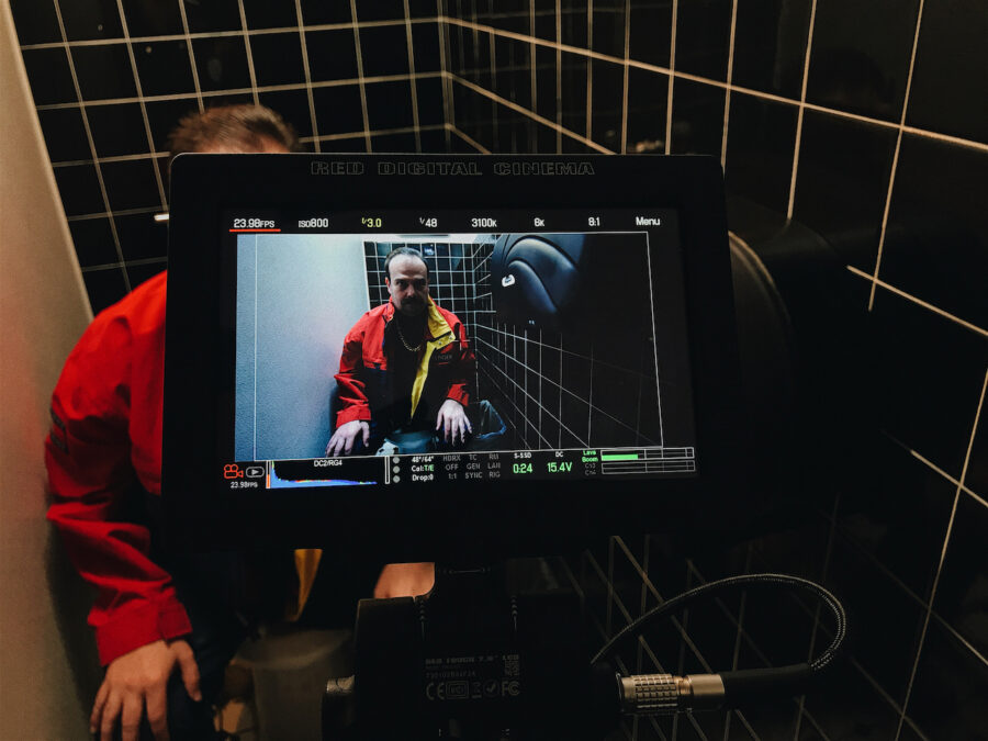 behind the scenes shot of man on toilet in the short film 'the Handoff'