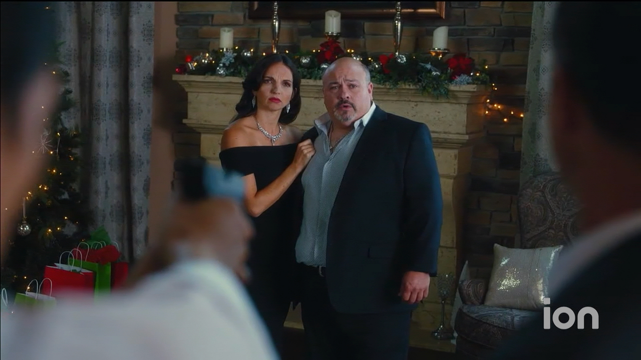 Actors Dominic Capone III and Laura Rook in a ION tv holiday movie 'A Christmas Witness'. Camera Operator- Jason Kraynek.