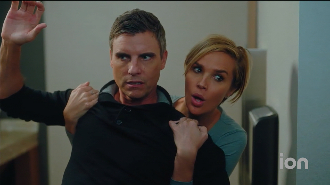 Actors Colin Egglesfield and Arielle Kebbel in a ION tv holiday movie 'A Christmas Witness'. Camera Operator- Jason Kraynek.