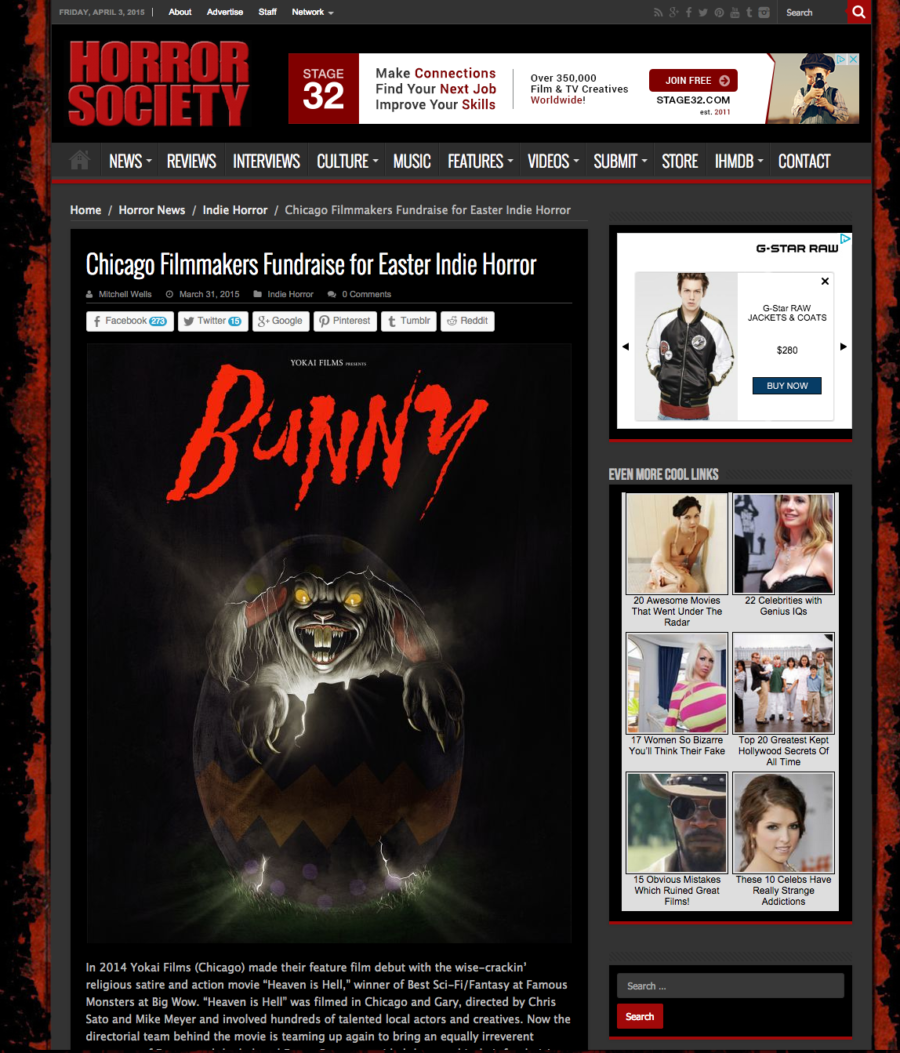 press writeups for the horror film BUNNY