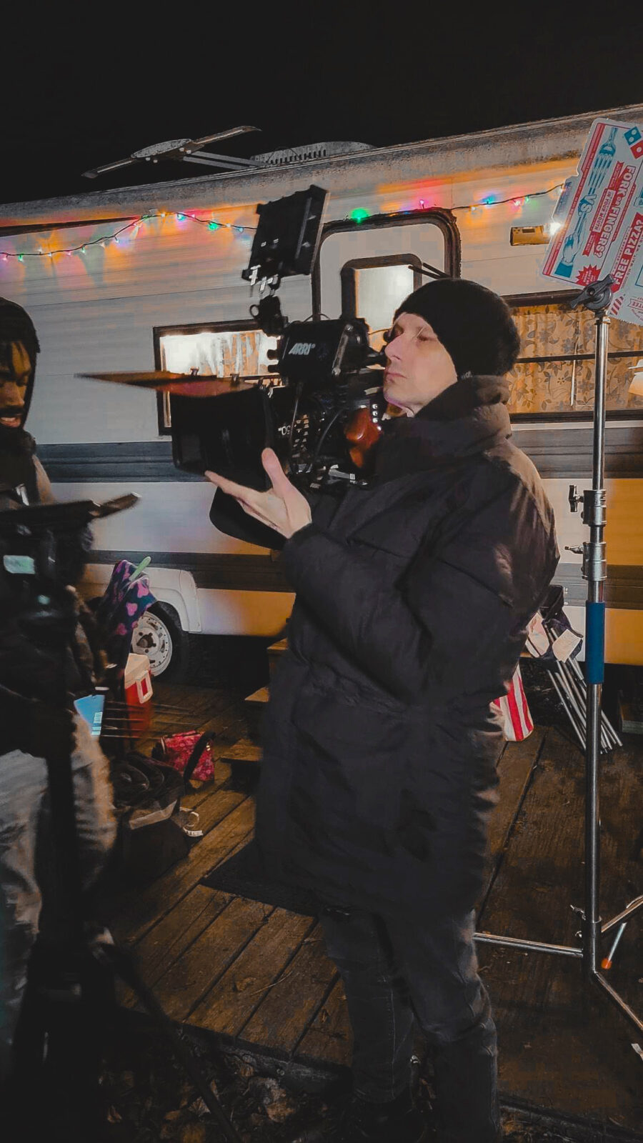Behind the scenes frame from sci-fi comedy film 'Burger Snap' by Director of Photography - Jason Kraynek.
