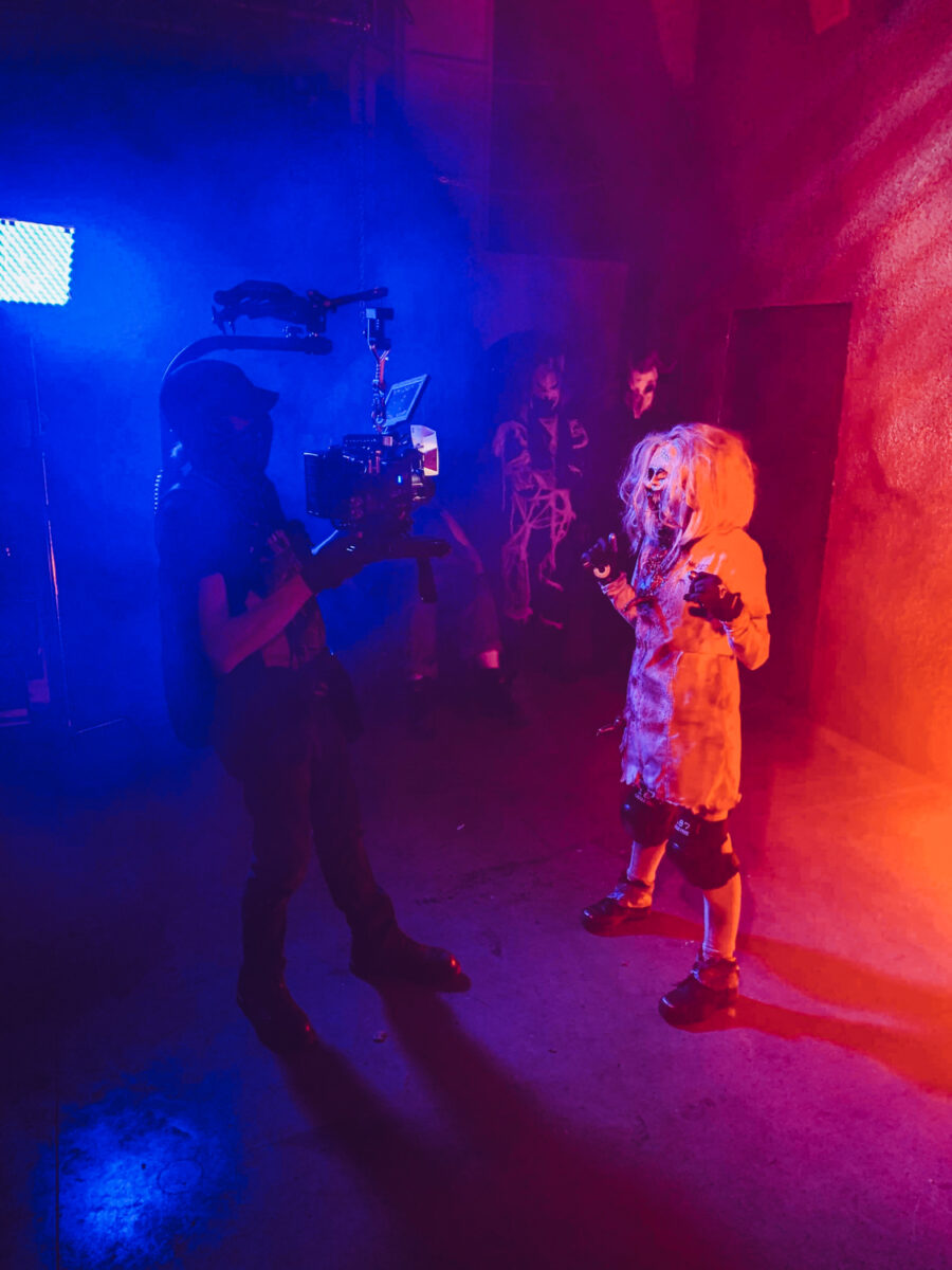 behind the scenes film production shoot as director of photography jason kraynek shoots actors for the CarnEvil Nights commercials