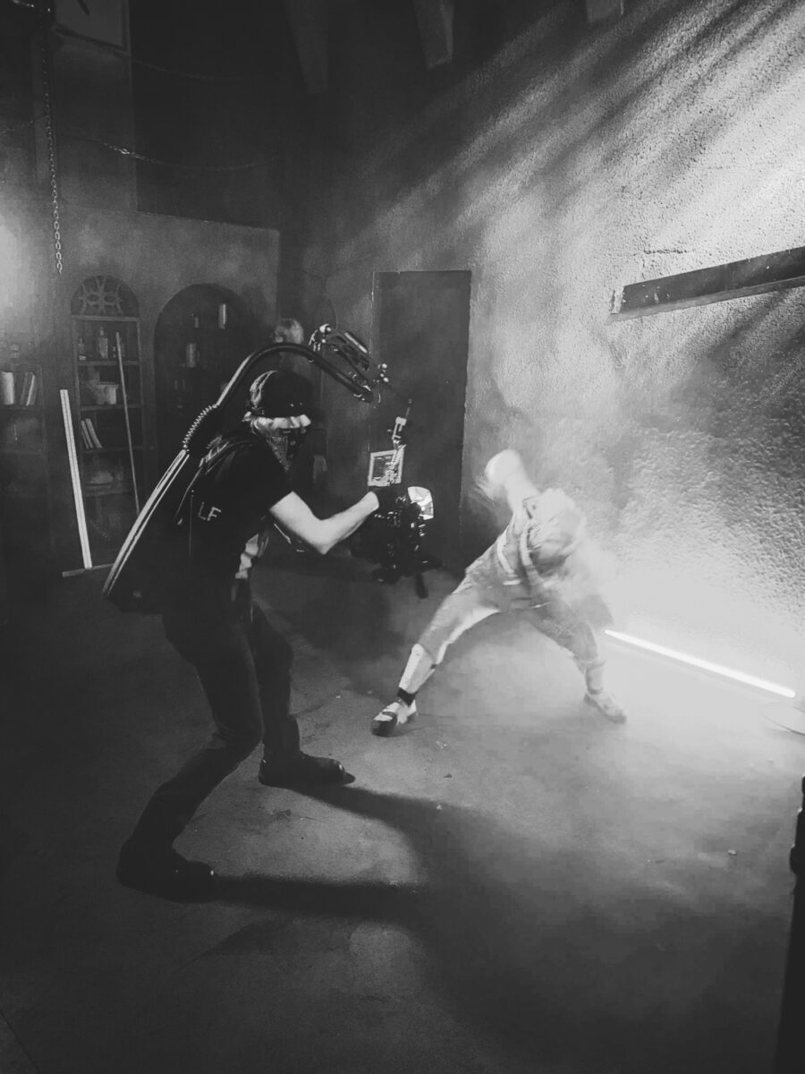 behind the scenes film production shoot as director of photography jason kraynek shoots actors for the CarnEvil Nights commercials