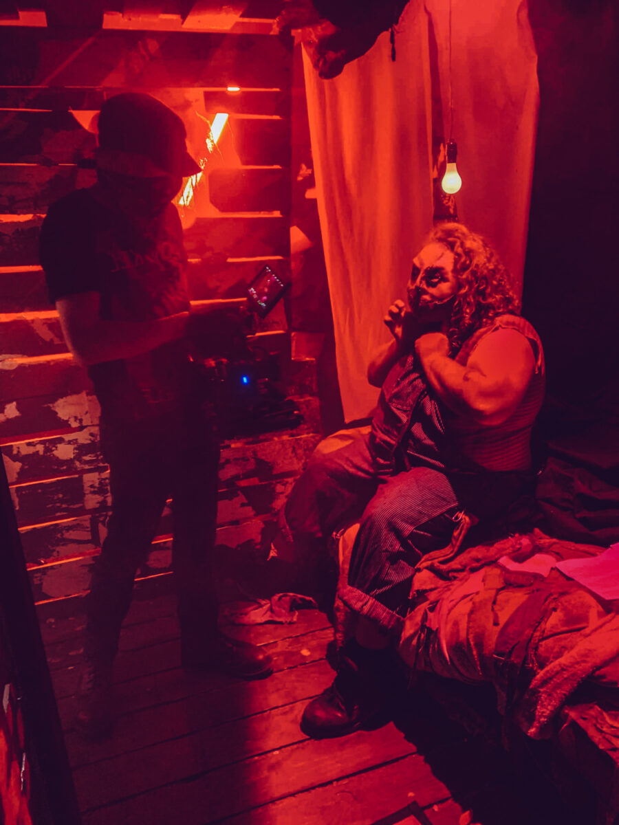 behind the scenes film production shoot as director of photography jason kraynek shoots actors for the CarnEvil Nights commercials