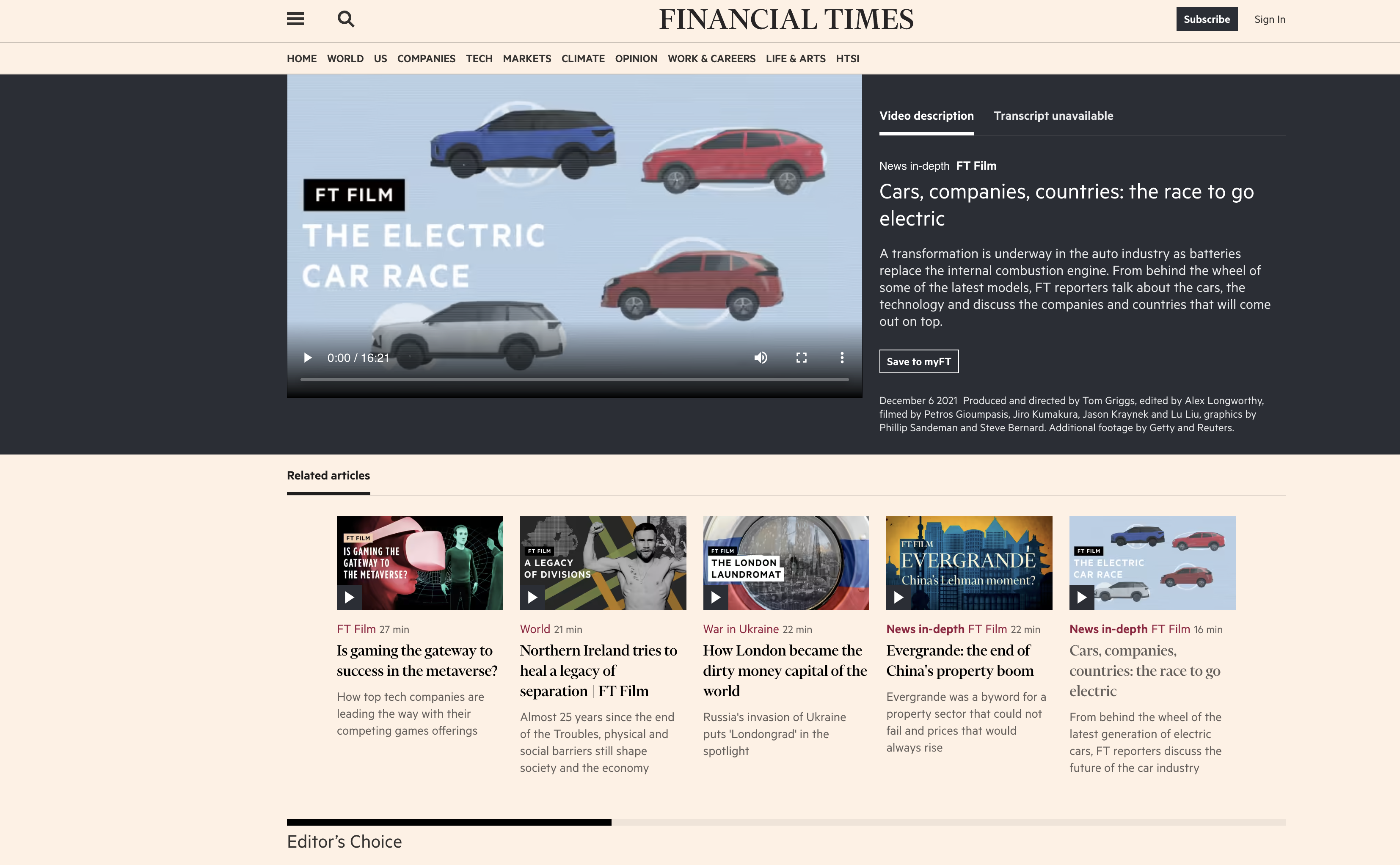 financial times writeup for the race to go electric featuring the top cars today