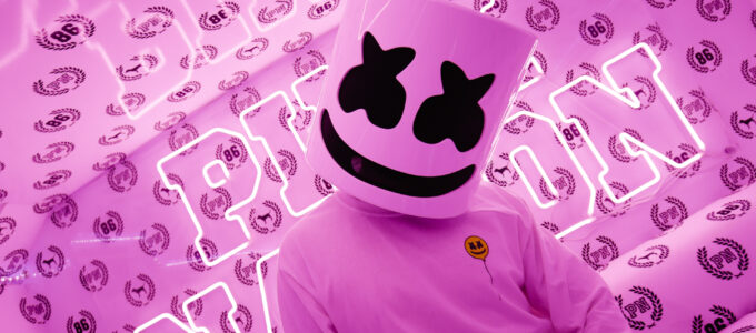 music dj marshmello in a pink neon room for victorias secret