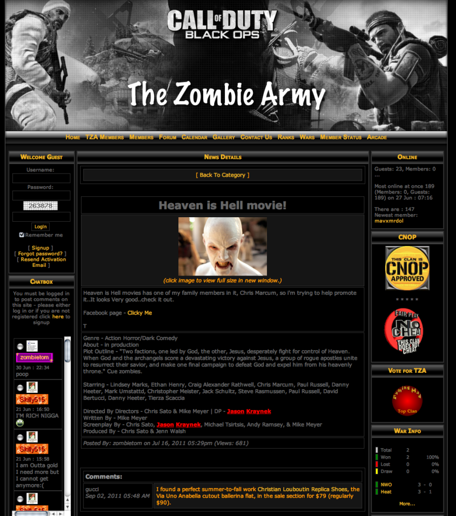 The Zombie Army website press writeup for "Heaven is Hell".
