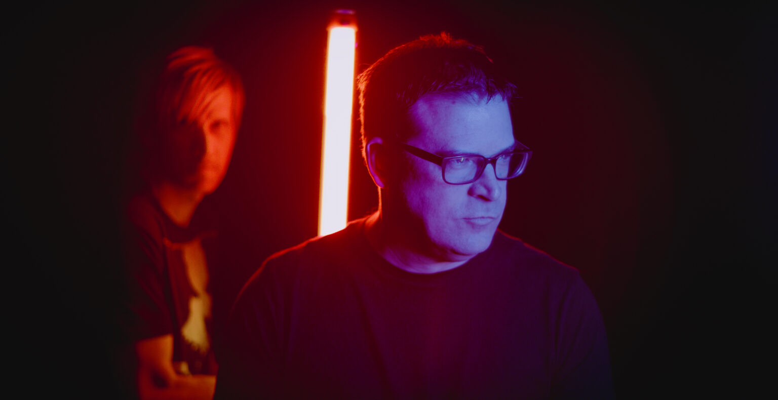 Behind the scenes image of industrial music group [melter] during a 2023 photoshoot with Cinematographer Jason Kraynek.