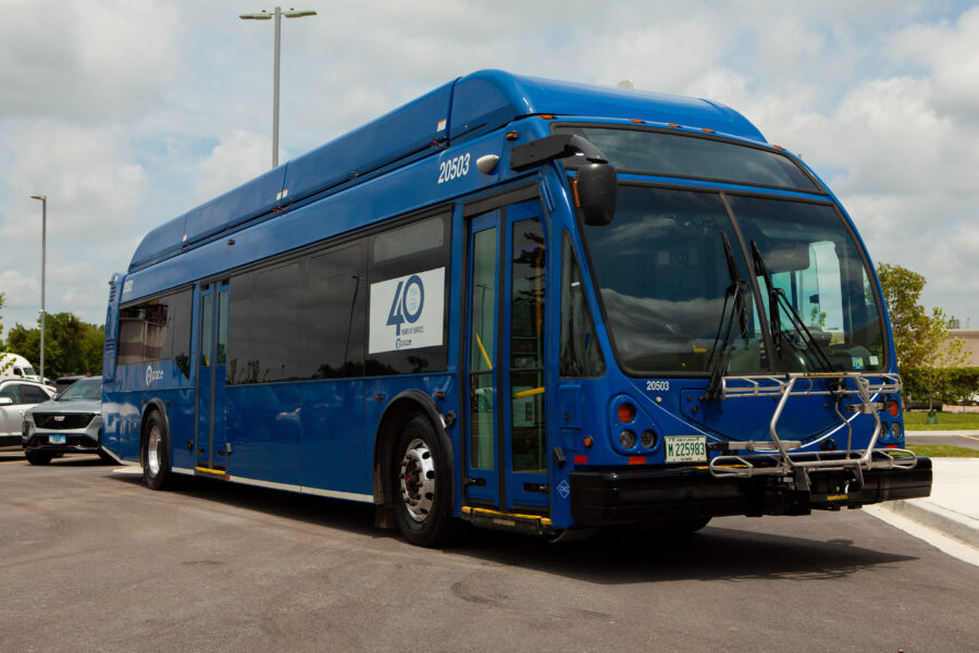 Photo of blue PACE bus in Chicago.