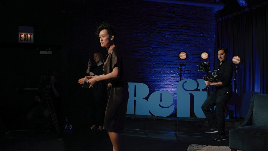 host and speaker onstage for the live series 'Refire' by Beam Suntory