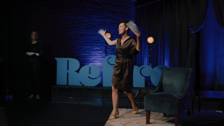 host and speaker onstage for the live series 'Refire' by Beam Suntory